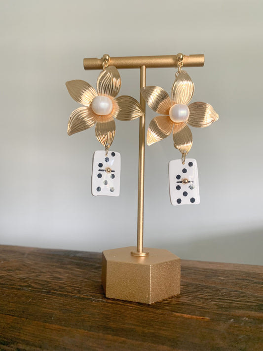 Handcrafted polymer clay earrings with intricate design and 18k gold plated earring posts