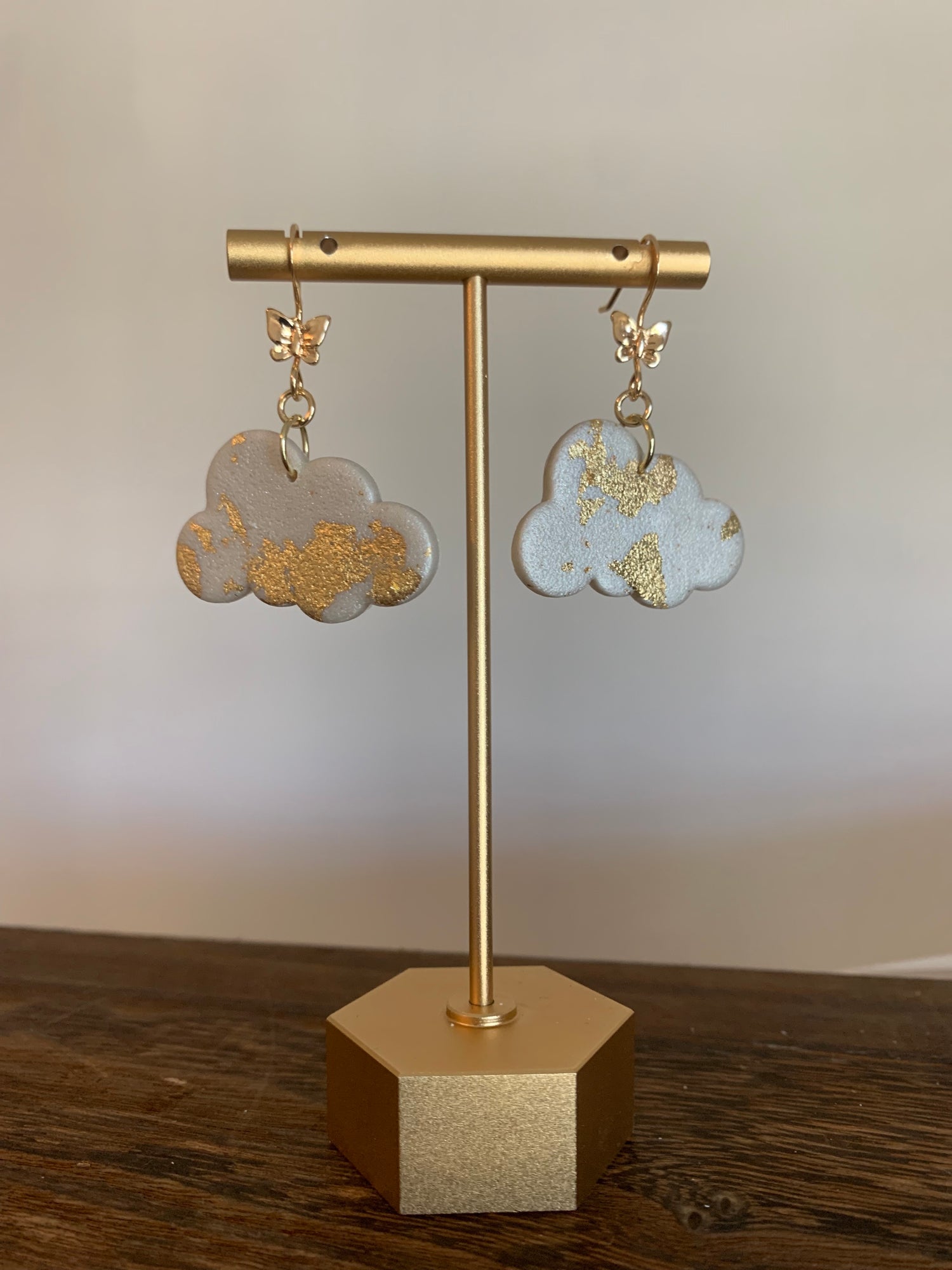 Handcrafted polymer clay earrings with intricate design and 18k gold plated earring posts