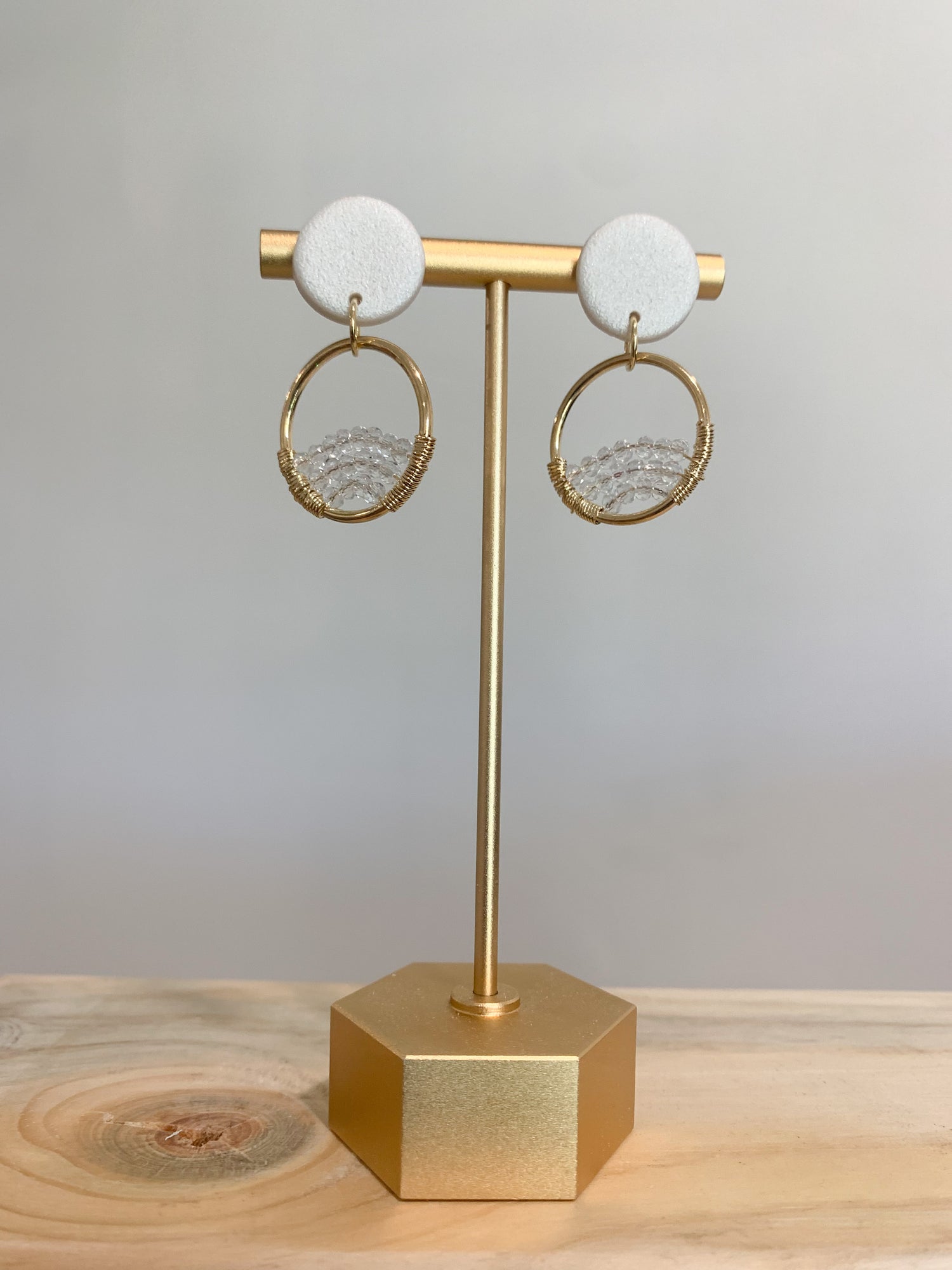 Handcrafted polymer clay earrings with intricate design and 18k gold plated earring posts