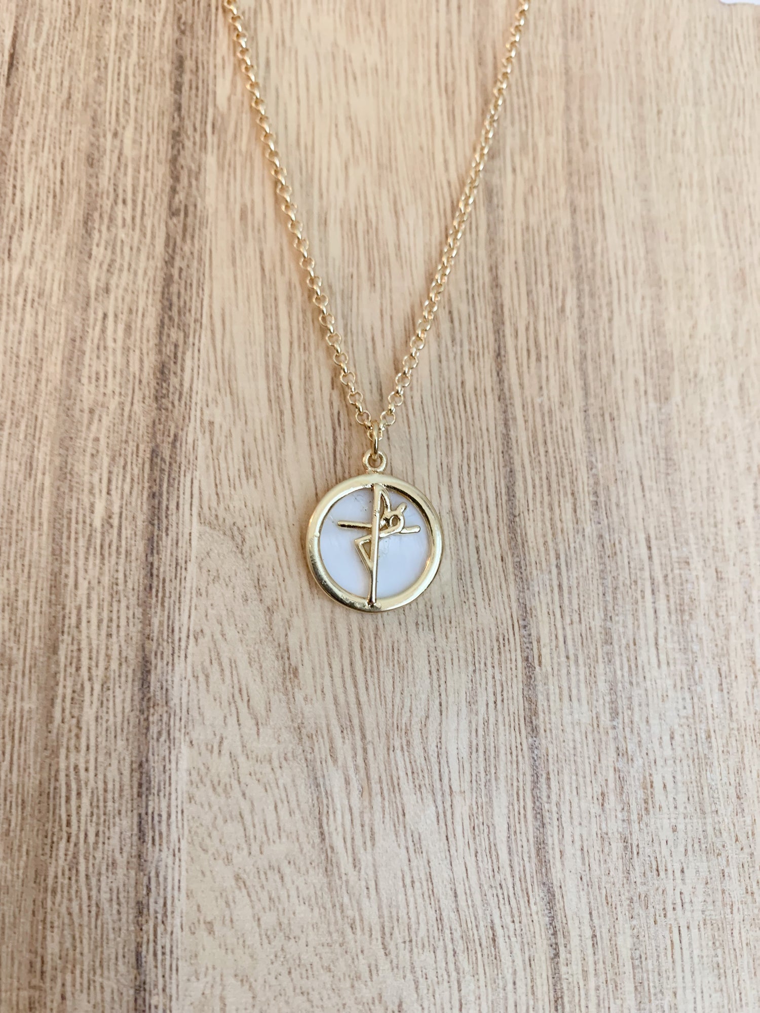 18k gold plated necklace adorned with an enamel pendant with the Sign of Faith