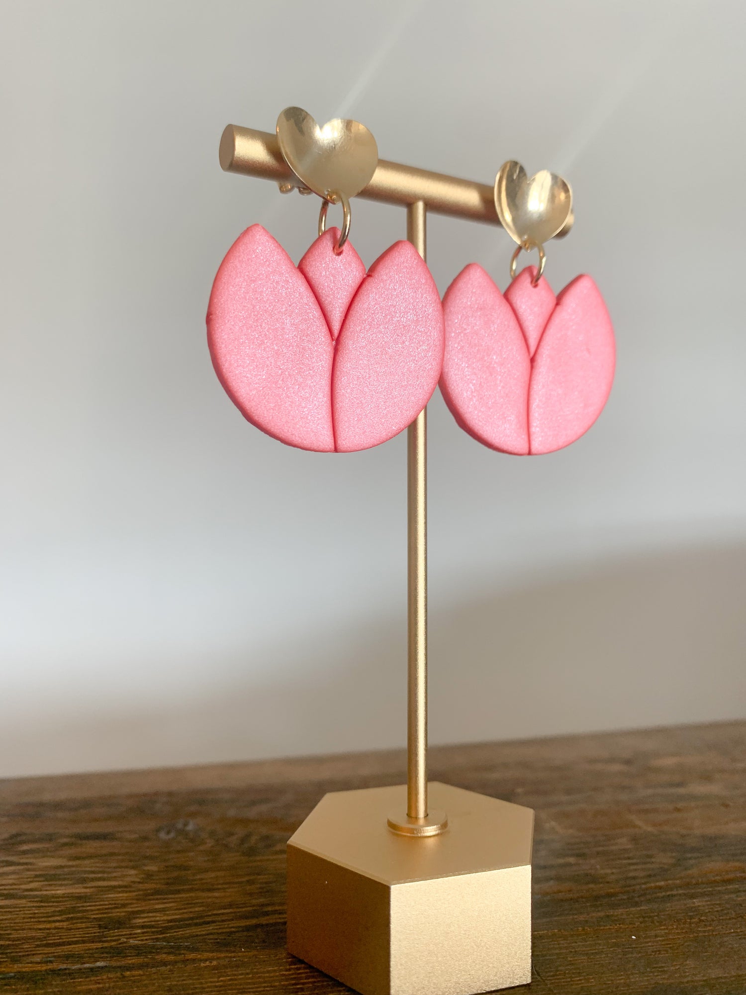 Handcrafted polymer clay earrings with intricate design and 18k gold plated earring posts