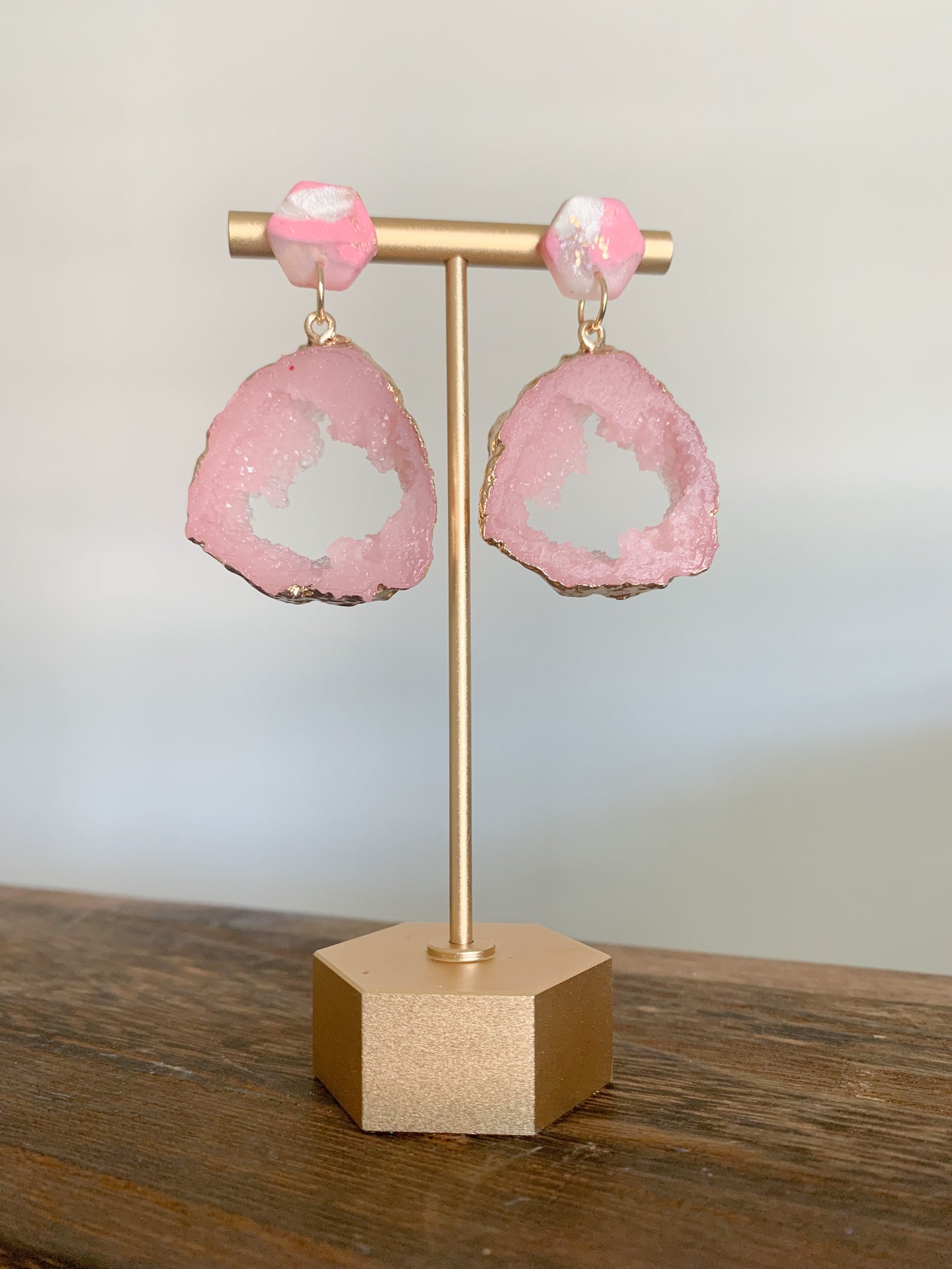 Handmade Polymer Clay Earrings w Druzy Resin Charm Healing Crystal