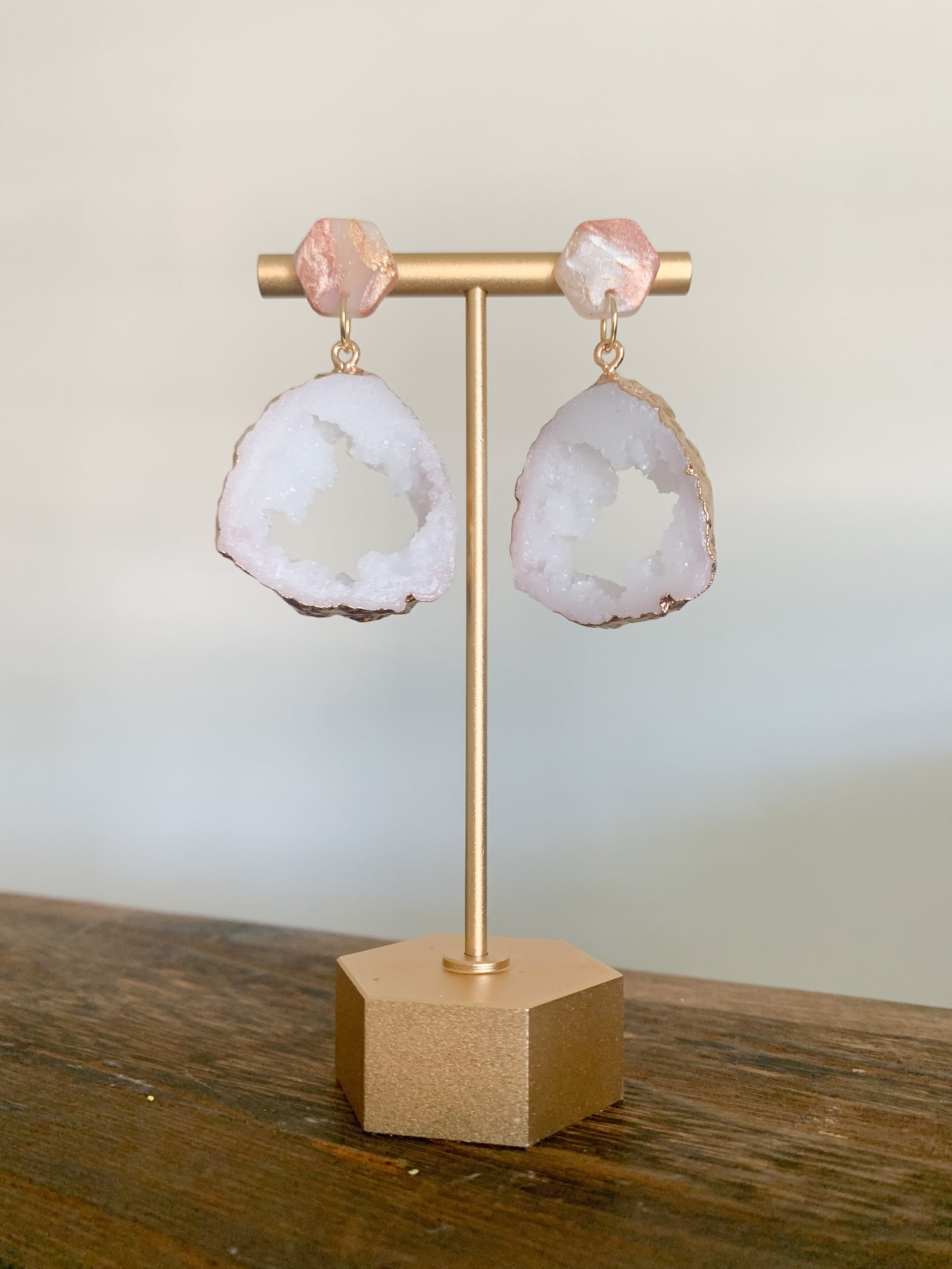 Druzy Inspired Polymer Clay Earrings, Sparkly Wedding Day Dangles