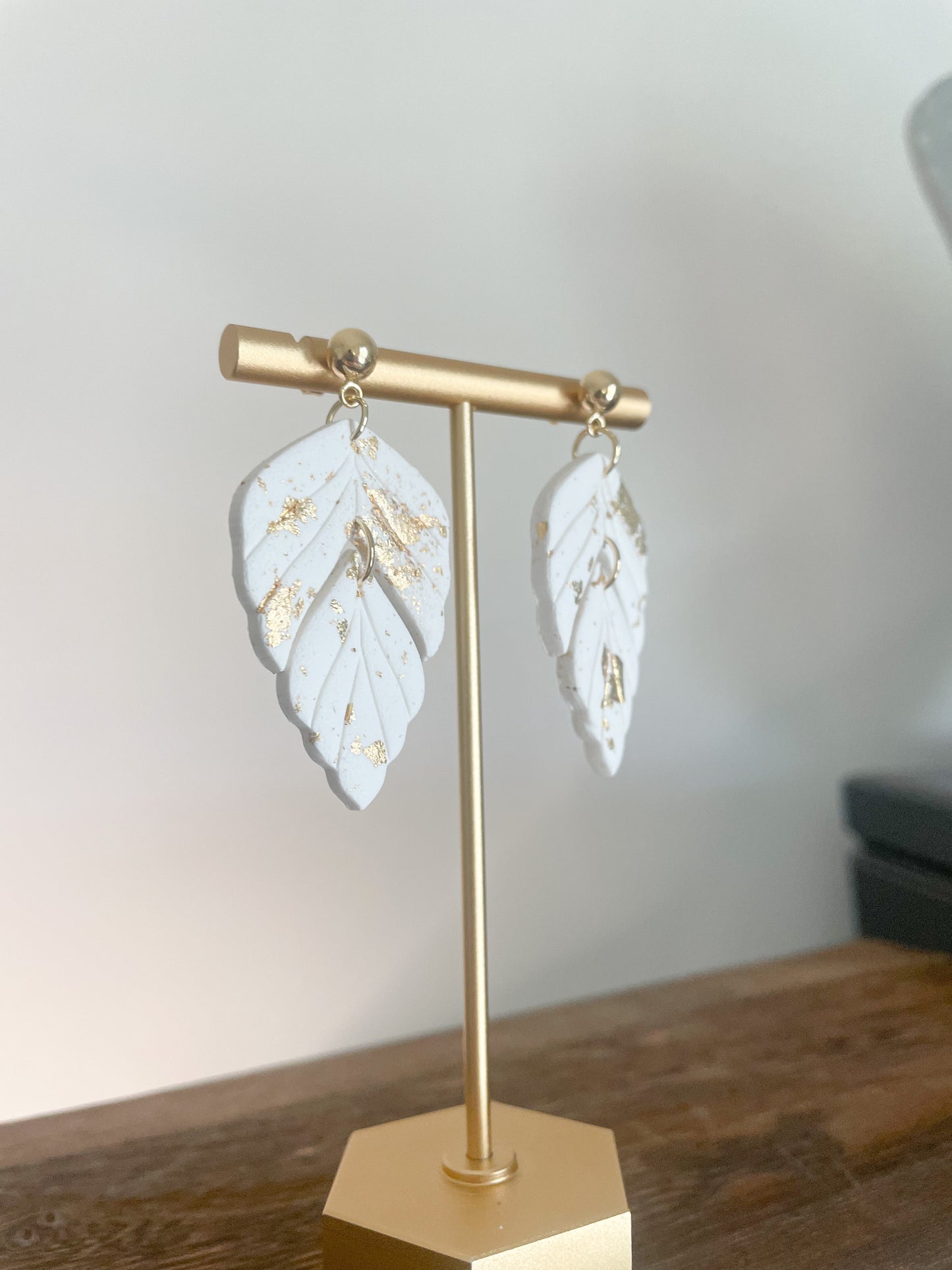 Handcrafted polymer clay earrings with intricate design and 18k gold plated earring posts