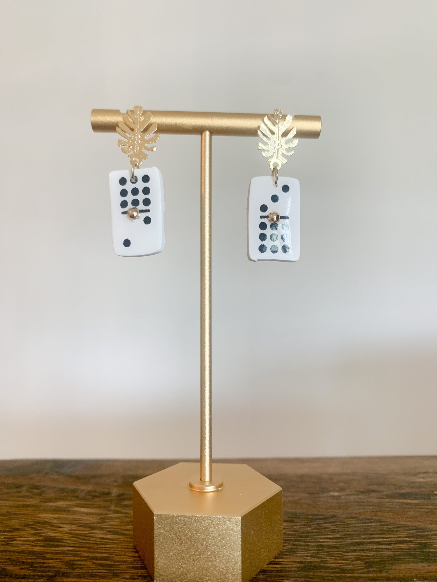 Handcrafted polymer clay earrings with intricate design and 18k gold plated earring posts