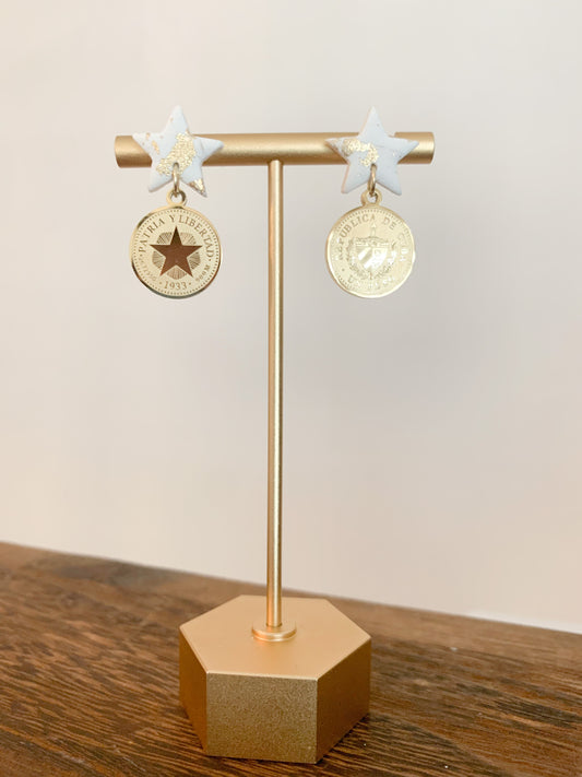 Handcrafted polymer clay earrings with intricate design and 18k gold plated earring posts