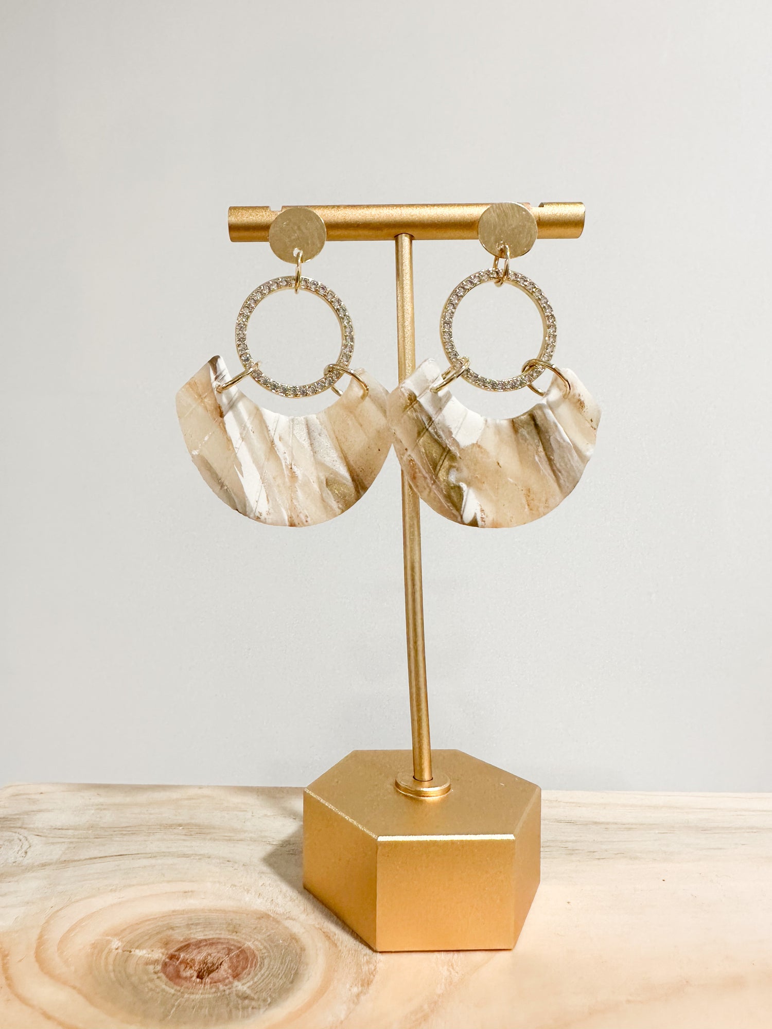 Handcrafted polymer clay earrings with intricate design and 18k gold plated earring posts