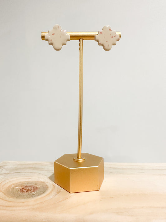 Handcrafted polymer clay earrings with intricate design and 18k gold plated earring posts