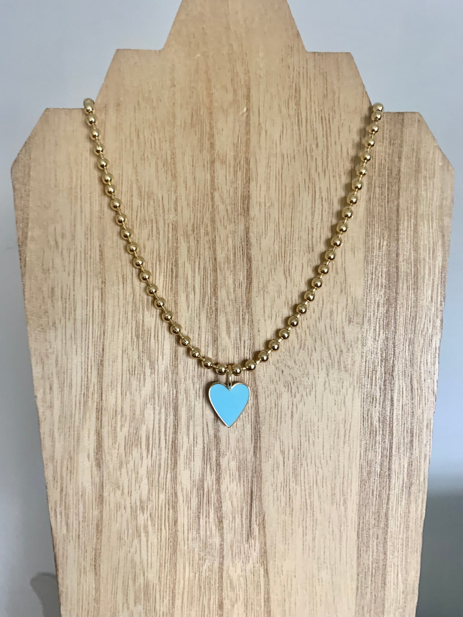 Enamel Beaded Chain Necklace Turquoise / Gold