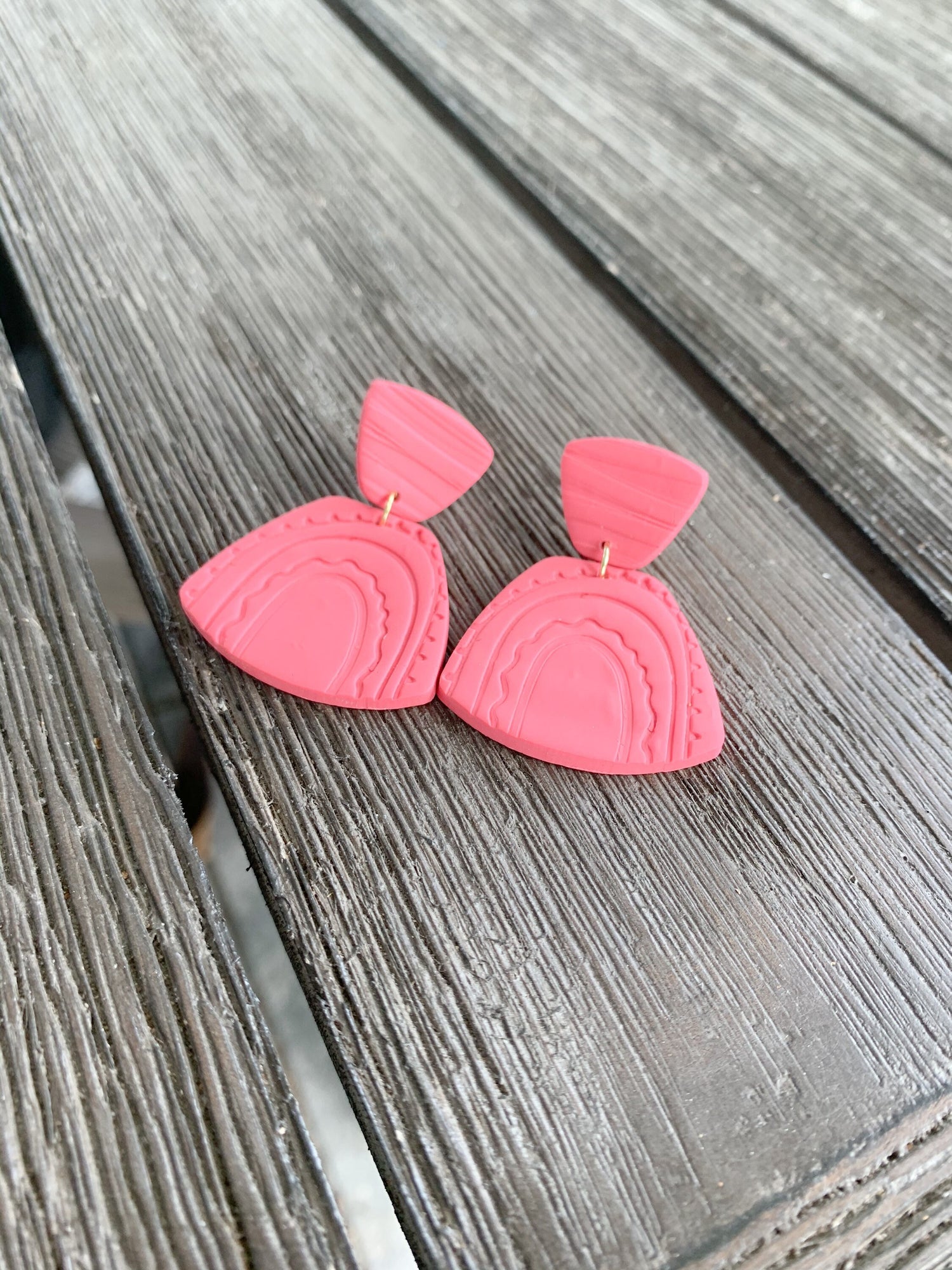 Handcrafted polymer clay earrings with intricate design and 18k gold plated earring posts