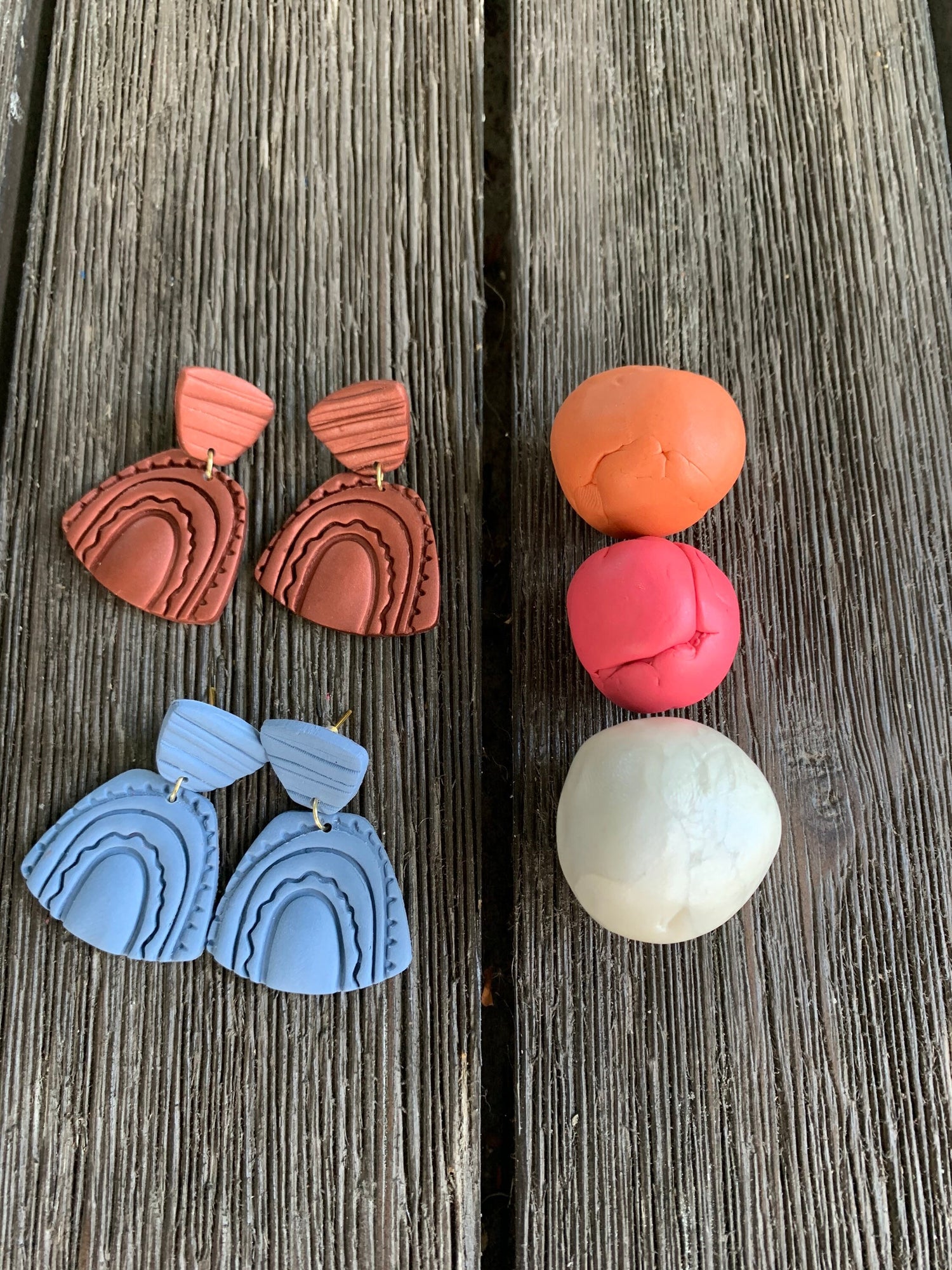 Handcrafted polymer clay earrings with intricate design and 18k gold plated earring posts