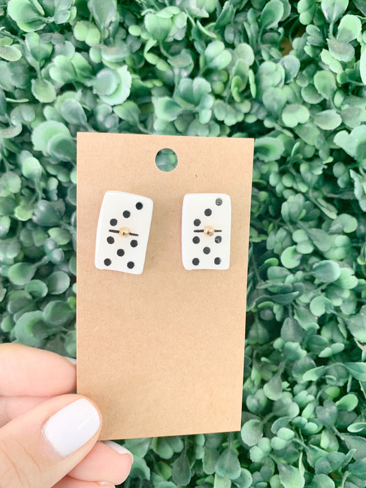 Handcrafted polymer clay earrings coated in resin with intricate design and 18k gold plated earring posts