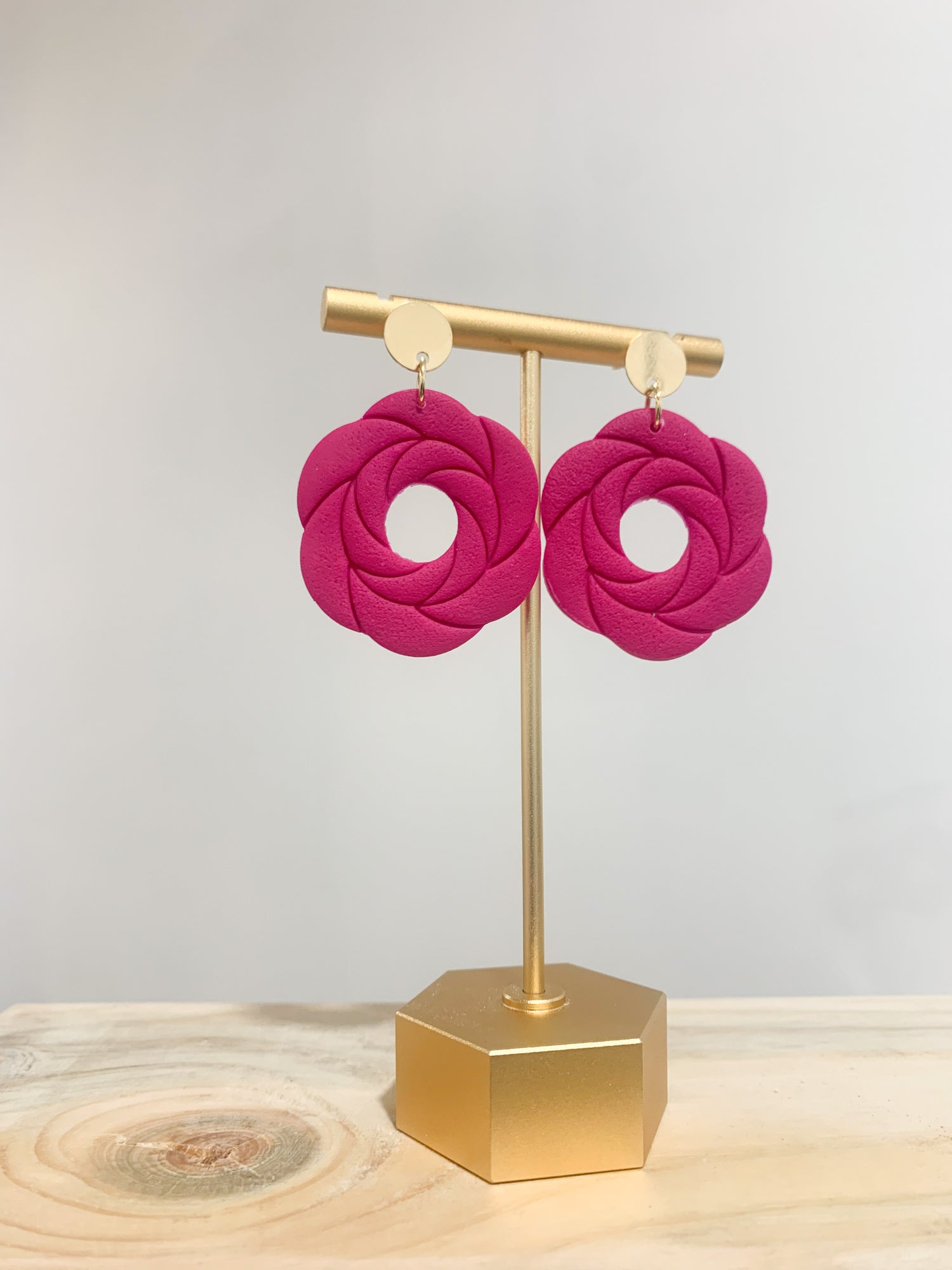 Handcrafted polymer clay earrings with intricate design and 18k gold plated earring posts