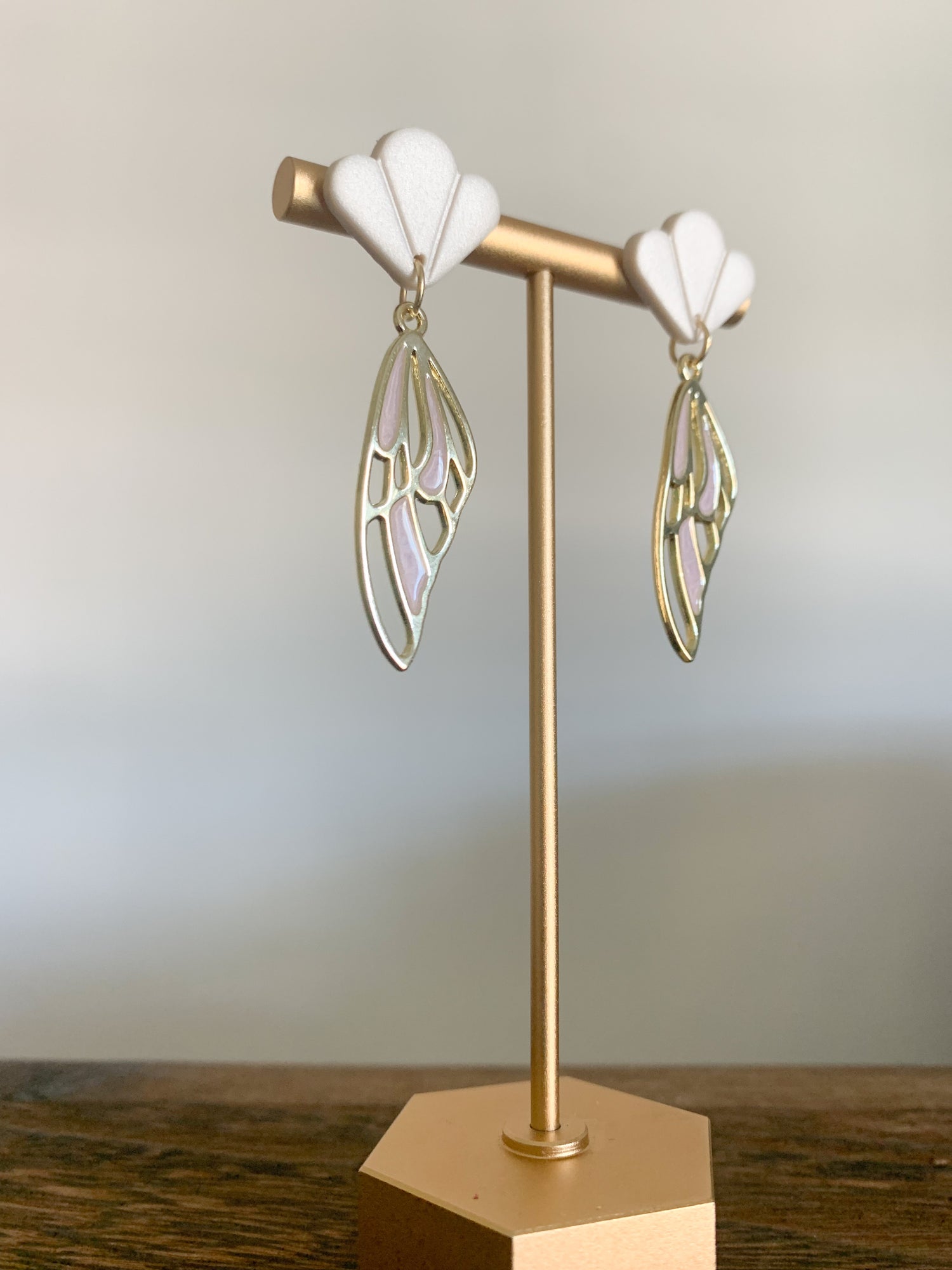 Handcrafted polymer clay earrings with intricate design and 18k gold plated earring posts